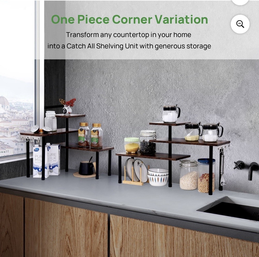 Ollieroo 3 Tier Kitchen Countertop Shelves Rustic Brown - A0069