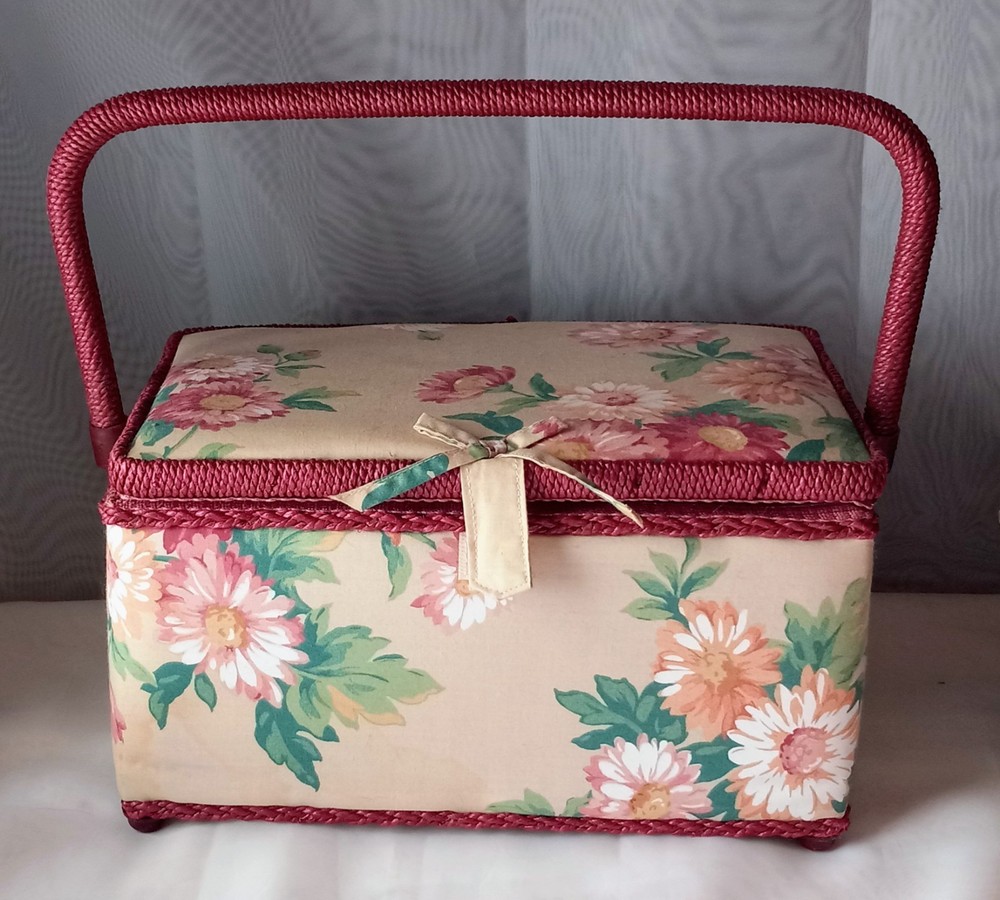 Fabric Craft Sewing Basket Box Rectangular Fabric Covered Storage Box #W-S