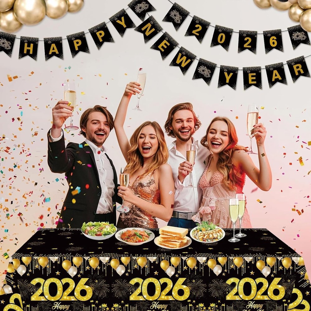 Black Gold New Years Tablecloths 3 Pack