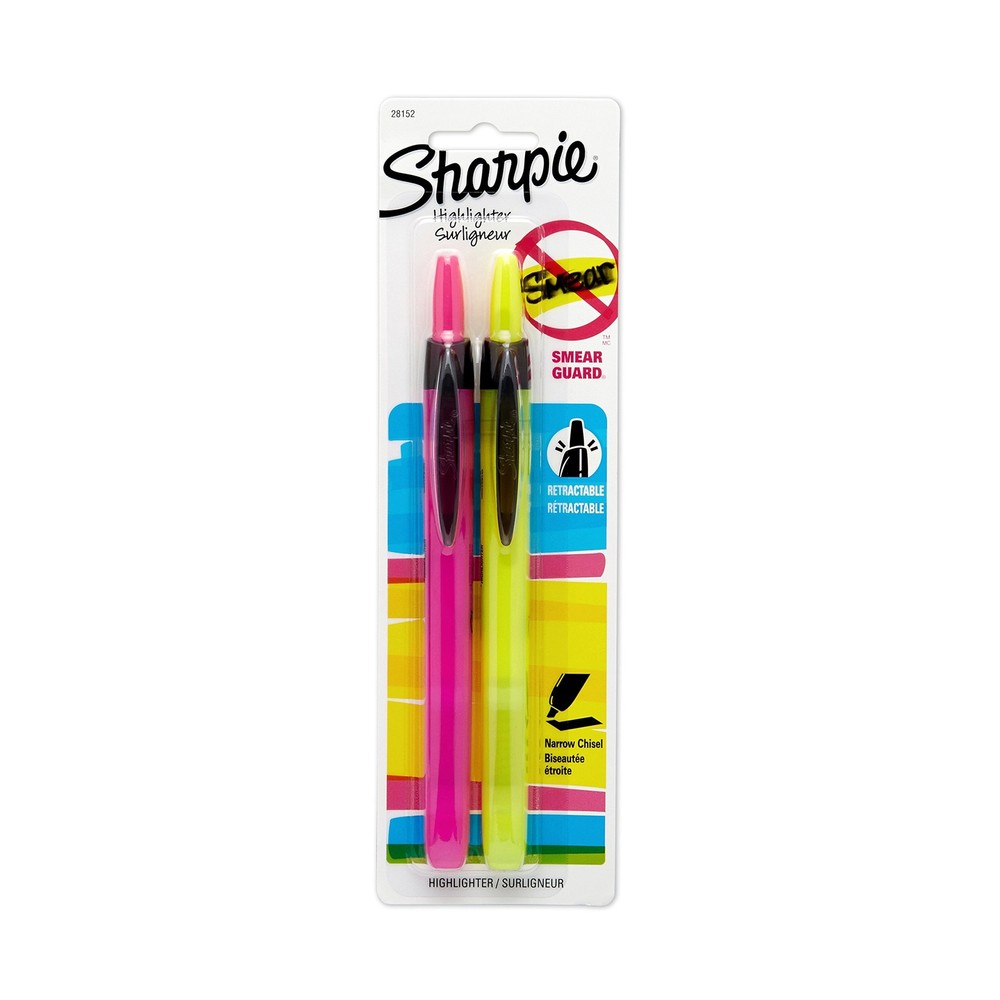 SHARPIE 28152PP Retractable Highlighter, 2 Count (Pack of 1), Assorted Colors