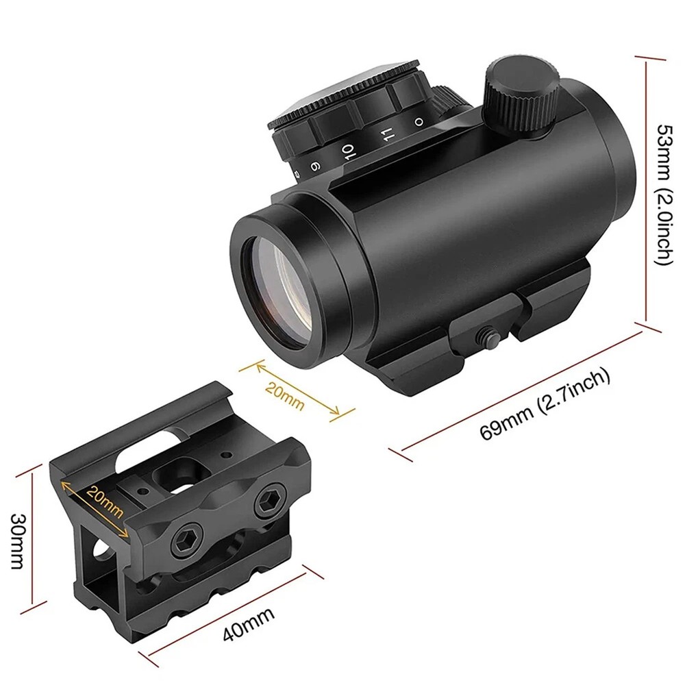 Micro Red Dot Sight Scope 3 MOA 1x25mm Reflex Sight W/ 1'' Riser 20mm Rail Mount