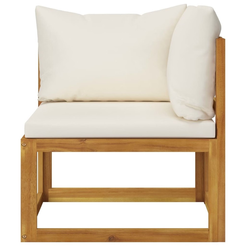 Sectional Sofa Cream White Solid Acacia wood, 100% polyester fabric