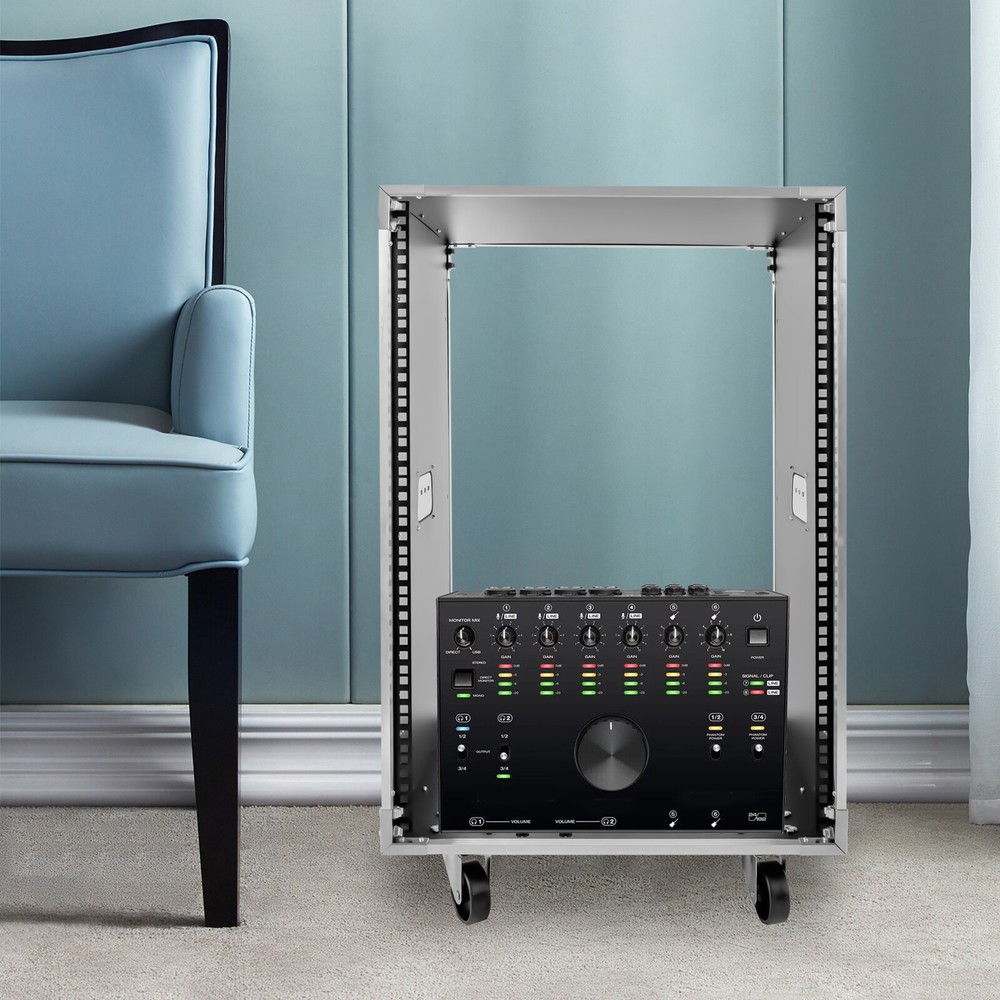 19 Inch 16U 4 Post Server Rack Open Frame Rolling Network Data Rack w/ Casters