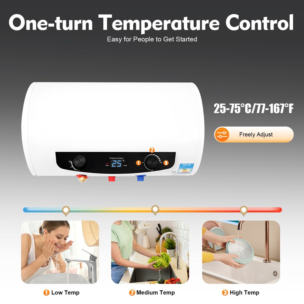 New Electric Hot Water Heater Warmer Heating Heat Tank Bathroom Shower House 35L