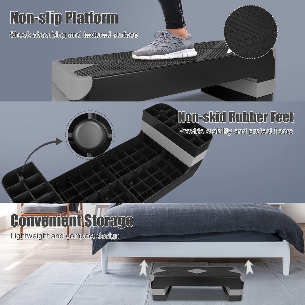 Adjustable Exercise Workout Aerobic Stepper Step Platform Trainer (Gray)