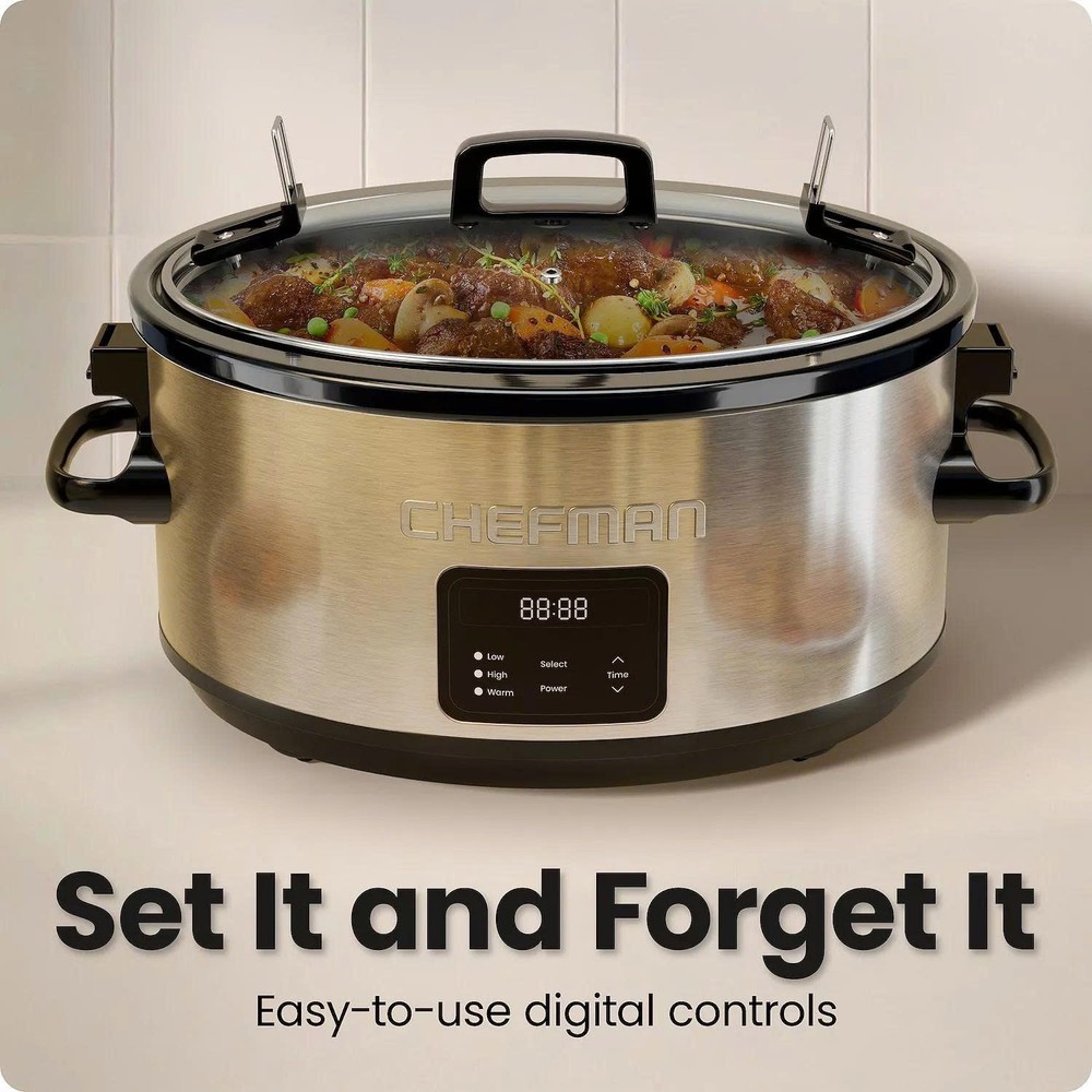 Chefman 7-Qt Programmable Slow Cooker w/ Locking Lid, Adjustable Temp & Timer