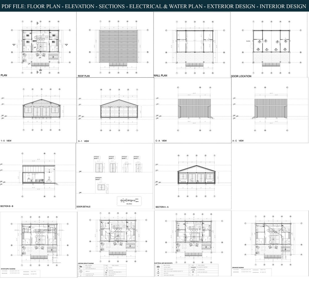 Container house plans - 2 bedrooms - 2 bathrooms - Digital PDF File