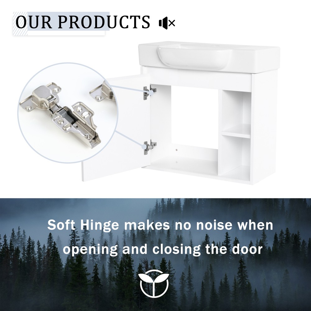 Modern Wall-Mount Bathroom Vanity with Soft-Close Door, Glossy White