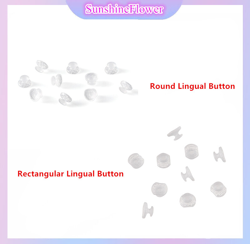 10Pc/Bag Dental Transparent Bondable Clear Lingual Button Round/Rectangular Base