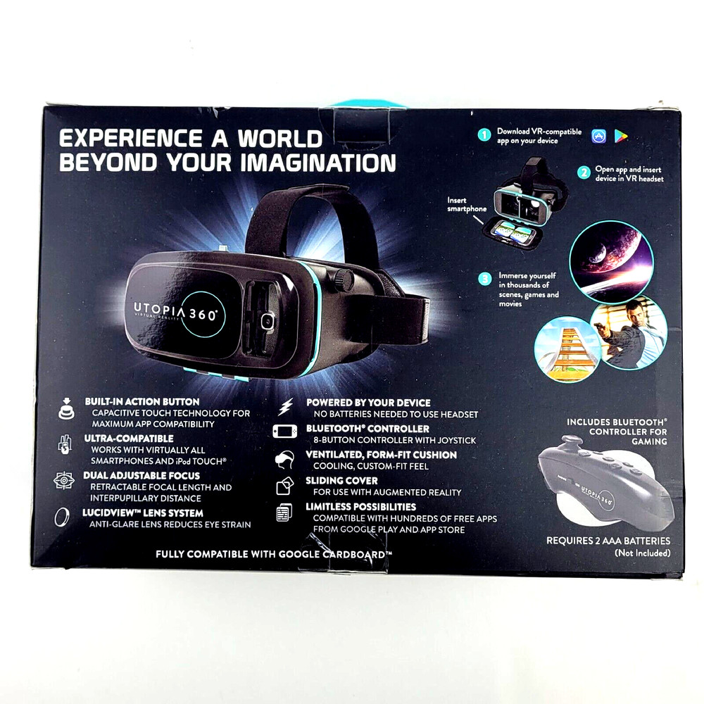 NEW Virtual Reality 3D Headset And Bluetooth Controller ReTrak Utopia 360 KM