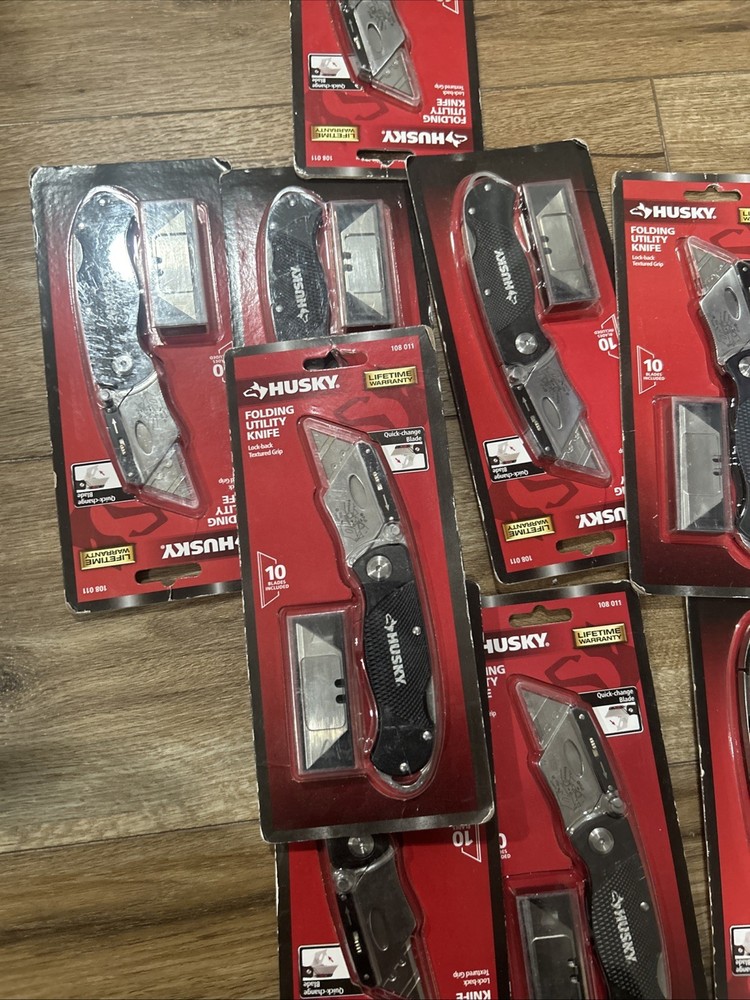 Husky Folding Utility Knife Lock Back Textured Grip #9 Total