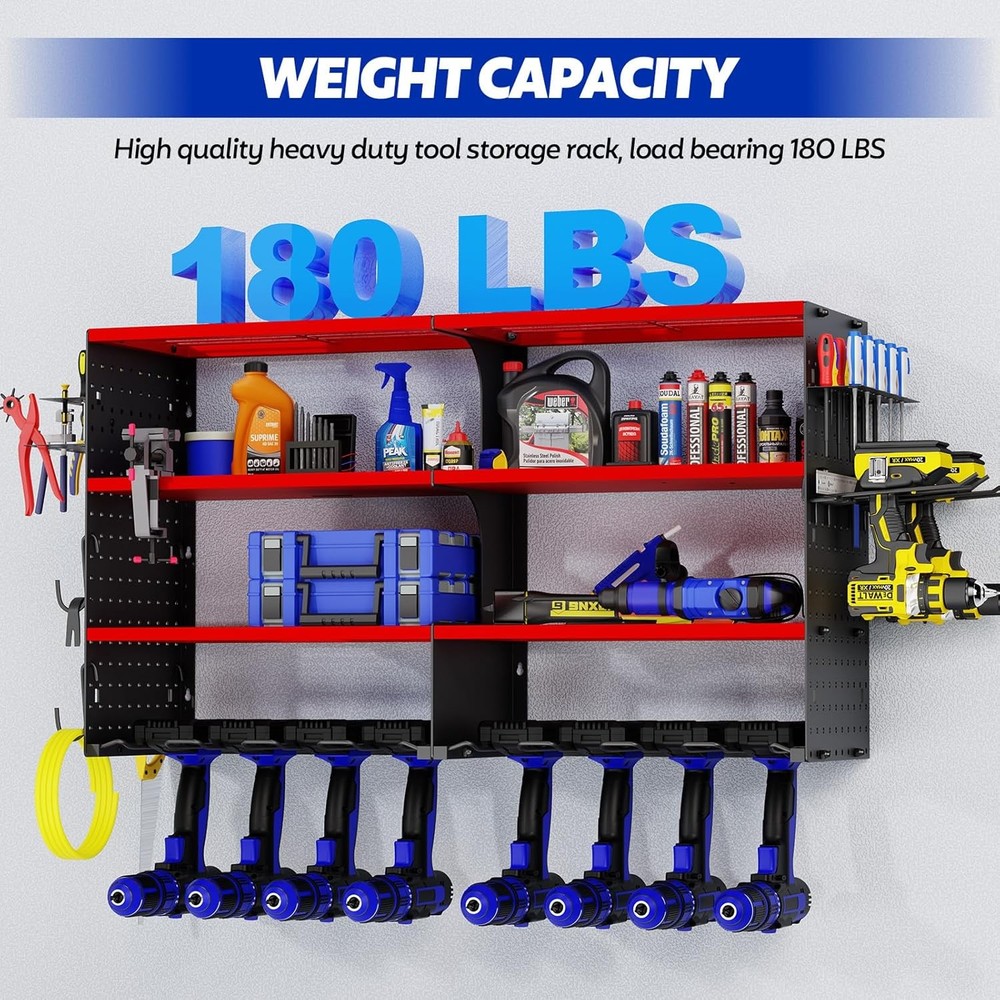 Large Power Tool Organizer Wall Mount, 4 Layer Storage Rack with 8 Drill