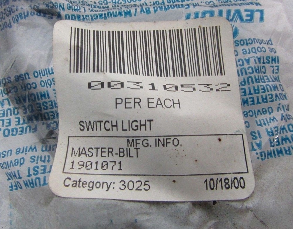 Master-Bilt Toggle Light Switch 1901071 OEM