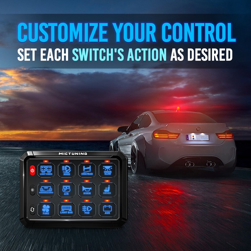 MICTUNING P1s 12 Gang Switch Panel Blue Led Touch Switch Control Box Marine Boat