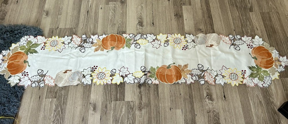 Thanksgiving Dining Table Fall Theme Runner 71 X 14 With Scalloped Edges