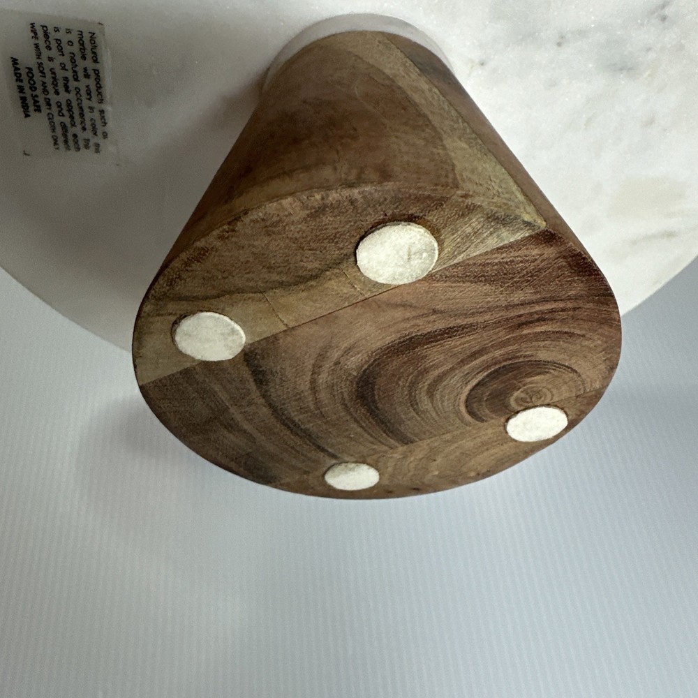 Marble & Wood Cake Stand 12” EUC