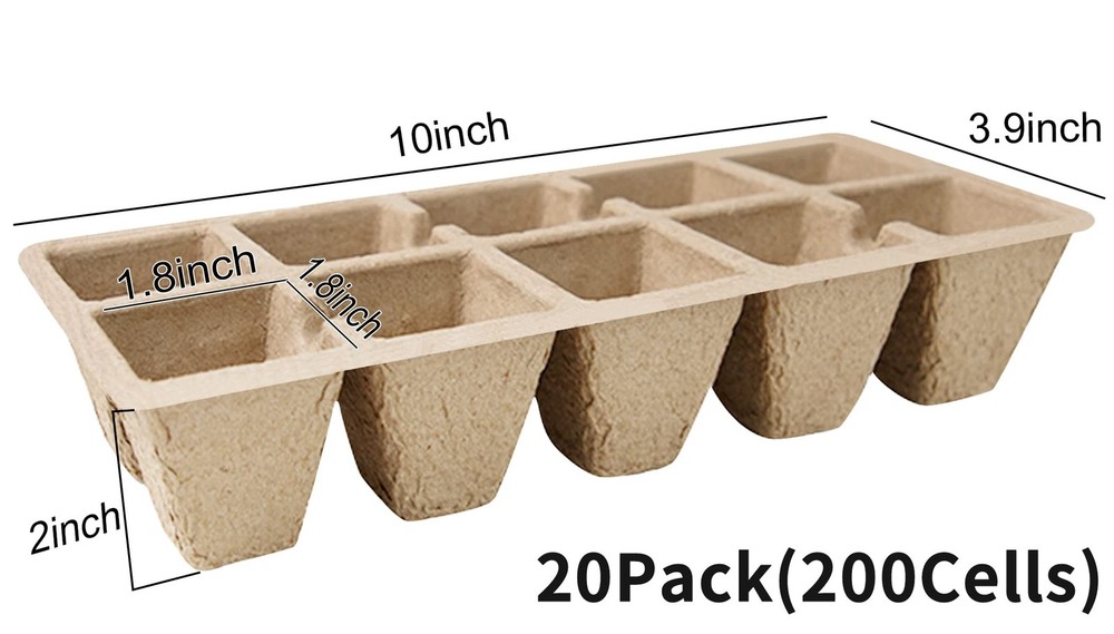SYITCUN 200 Cells Seed Starter Tray, 20 Pack Biodegradable Seed Starter Kit, ...
