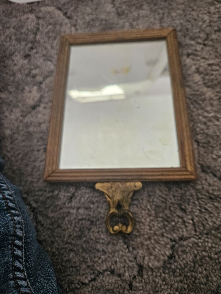 Victorian Handheld Mirror Gilded Brass Frame, Romantic Scene