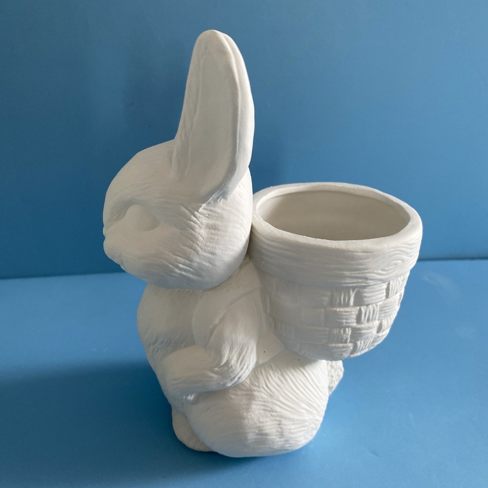 Ceramic Bisque Easter Bunny With Basket Ready To Paint