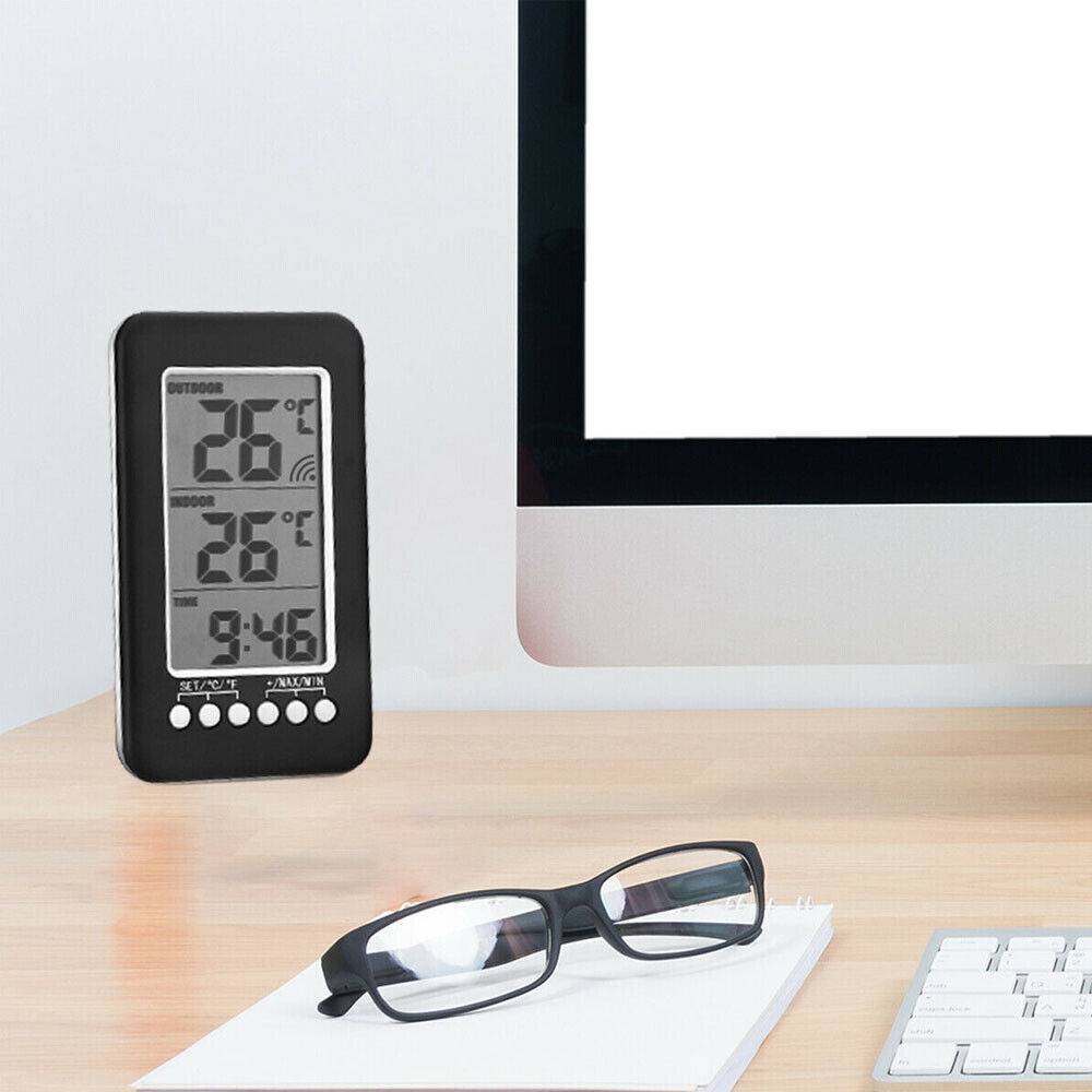 Digital Thermometer Clock Indoor/OutdoorTemperature Wireless Transmitter Meter