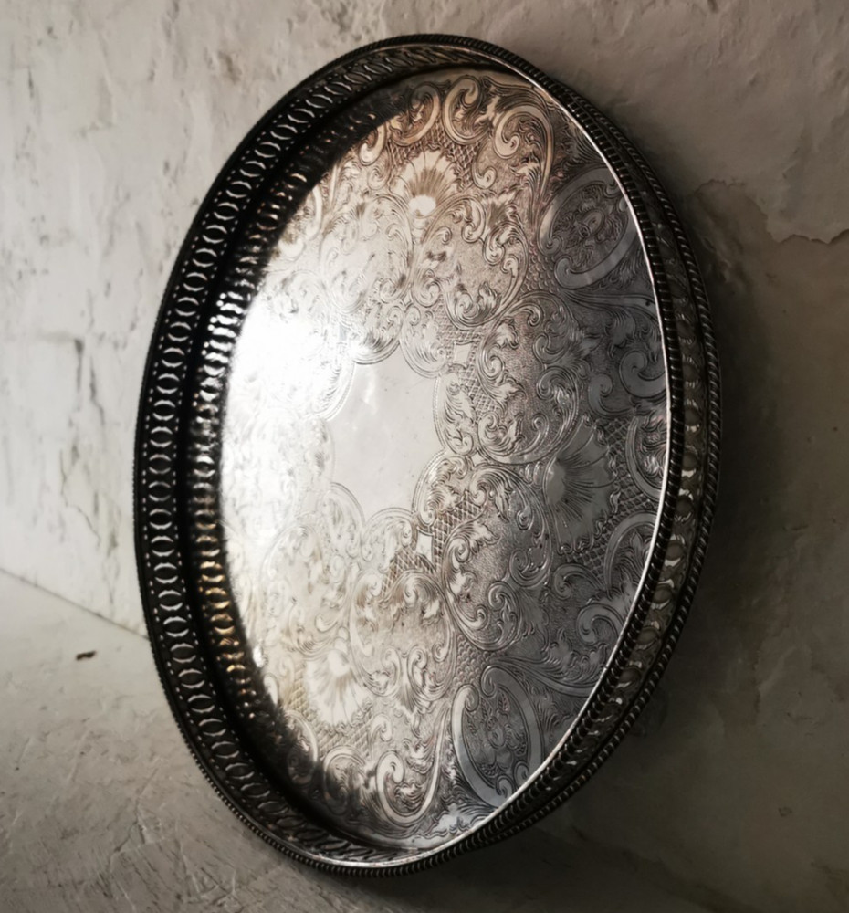 Antique Silver Plated Gallery Tray - 35.5cms.