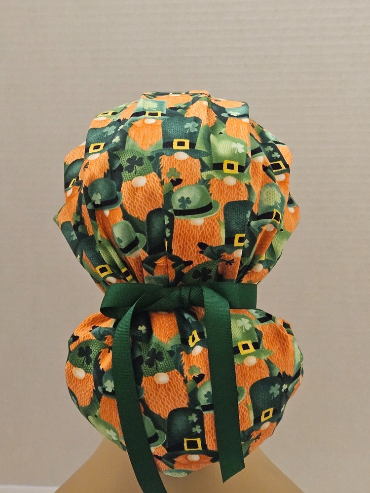 Bouffant/Ponytail Scrub Hat -  St. Patrick's Gnomes