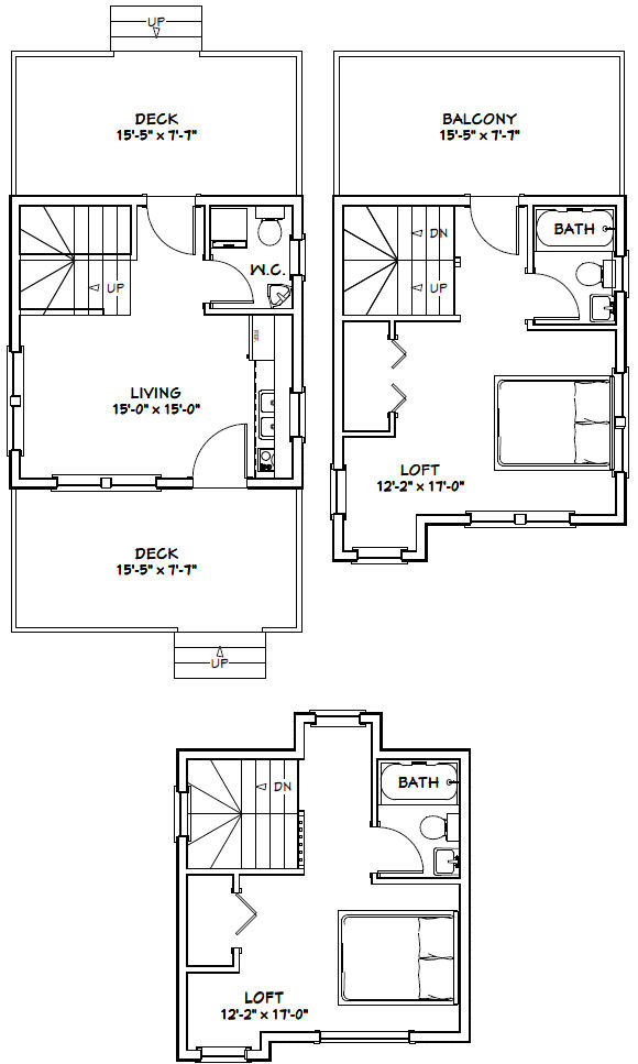 16x16 Tiny House -- 2 bedroom -- 697 sqft -- PDF Floor Plan -- Model 20