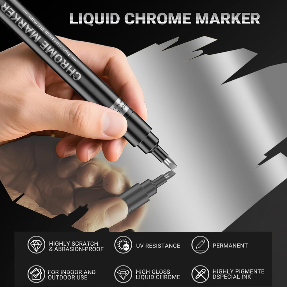 3Pcs Silver Liquid Mirror Chrome Markers, Permanent Reflective Metallic Chrome P