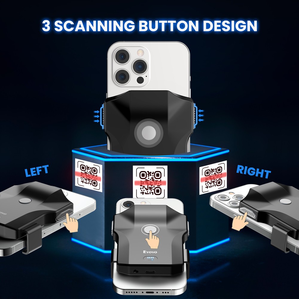 Eyoyo Bluetooth Back Clip Barcode Scanner for Phone,1D 2D QR Code UPC EAN Reader