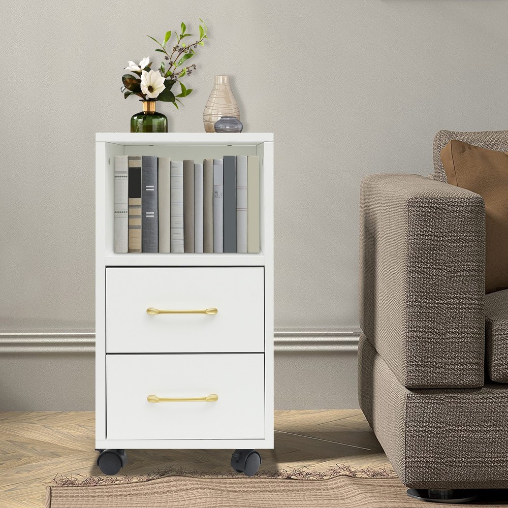 3-Tier End Table Sofa Side End Storage Shelf White Movable Storage Cabinet