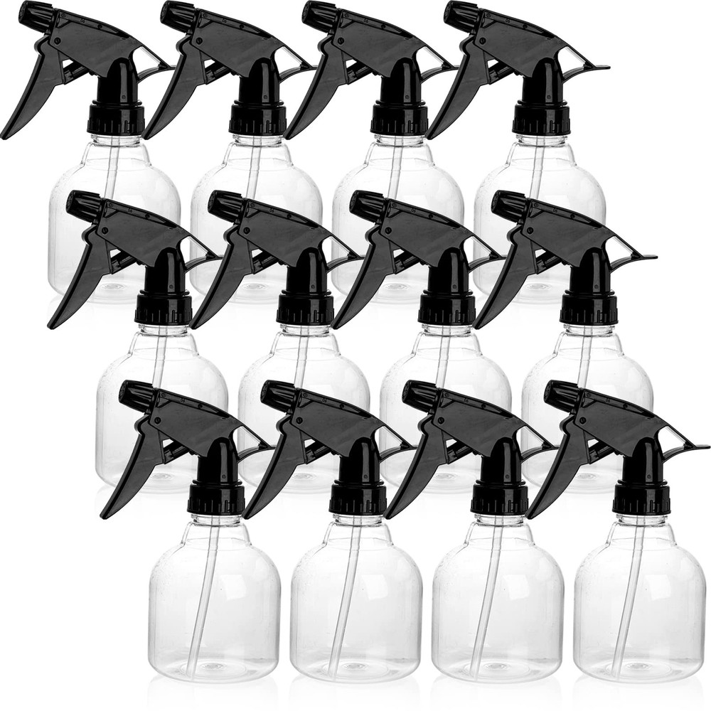 12 Pack 8 Oz Empty Plastic Spray Bottle with Black Trigger Sprayers - Adjusta...