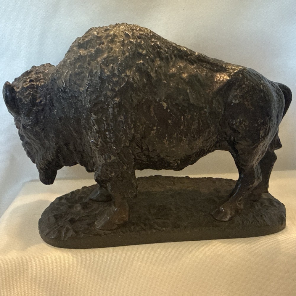 Vintage Cast Iron Bison On Platform Doorstop