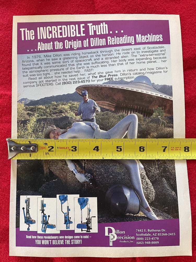Vintage 1993 Dillon Reloading Machines Print Ad “UFO” themed ad