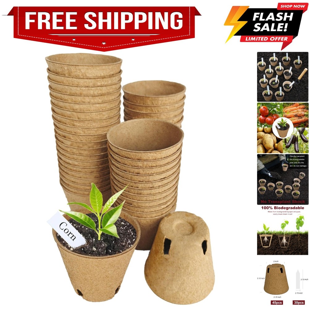 Peat Pots Seed Starter - 45 Pack 3.15 inch Biodegradable Seed Starter Pots Pe...