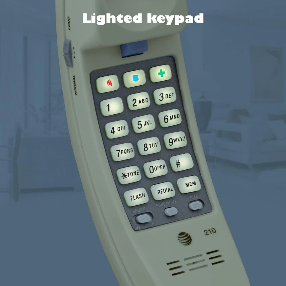 AT&T 210 Basic Trimline Corded Phone Single Line No AC Power Required Beige