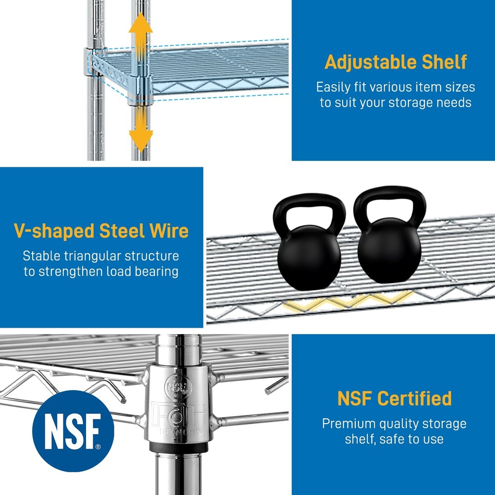 4-Tier Wire Shelving Unit - 3-Column, Heavy Duty, Adjustable, Modular & Silver