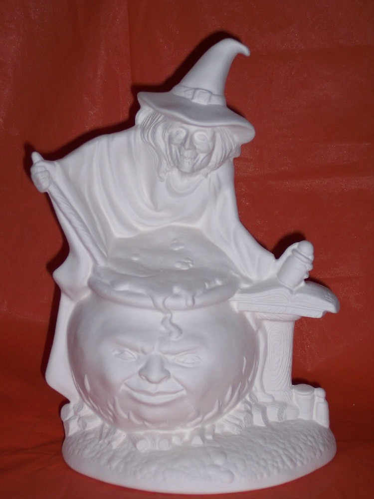 Ceramic Bisque ~~Ready to Paint~~~ Old Witch with Cauldron