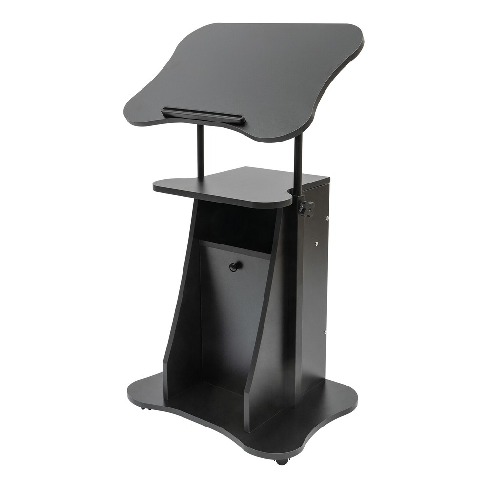 Height Adjustable Mobile Laptop Podium with Tilting Desktop & Storage