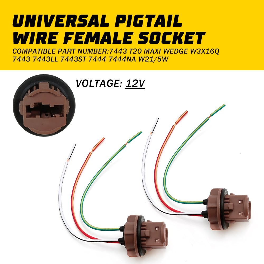 Universal Wire Female Socket Two Pigtail 7443 Harness Brake Stop Replace Tail