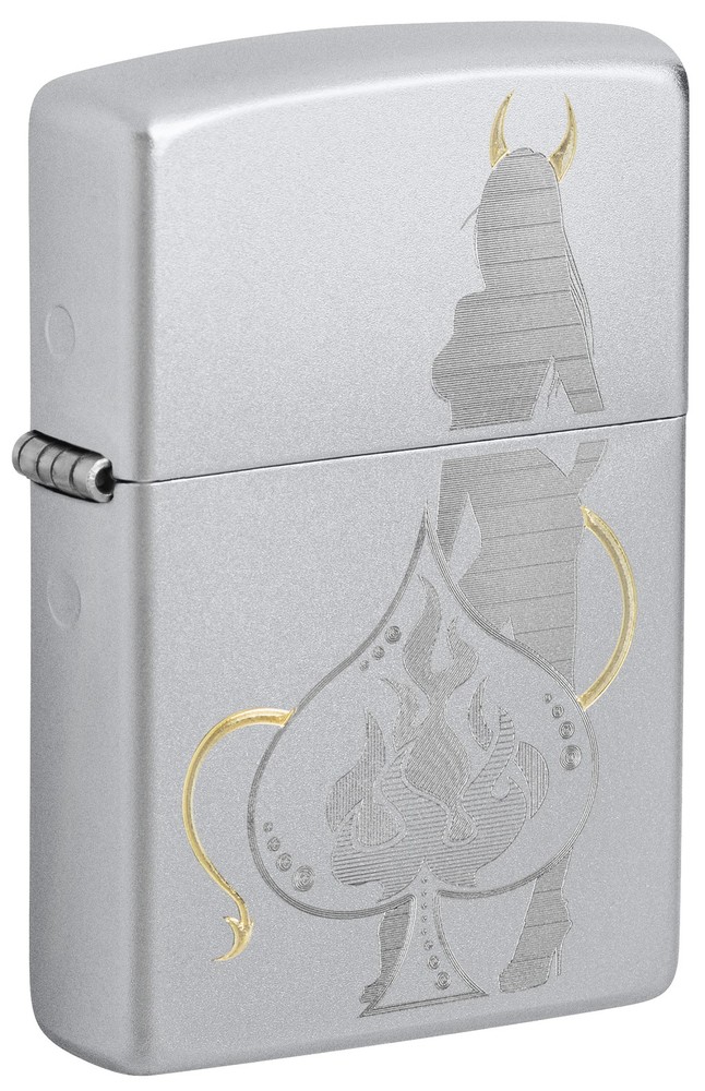 Zippo Devilish Ace Design Satin Chrome Windproof Pocket Lighter, 48658