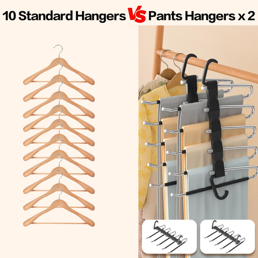 Pants Hangers Space Saving - 2 Pack Closet Organizer and Storage 2, Black