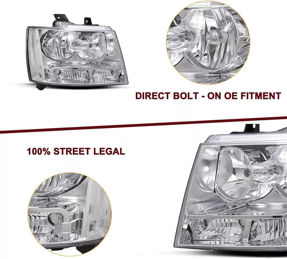 Chevy Tahoe Headlights Chrome 2007-2014 Pair