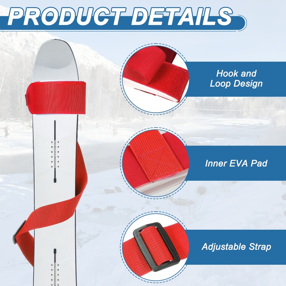 Ski Strap, Adjustable Ski Carrier Shoulder Straps,Red & White & 45.7"