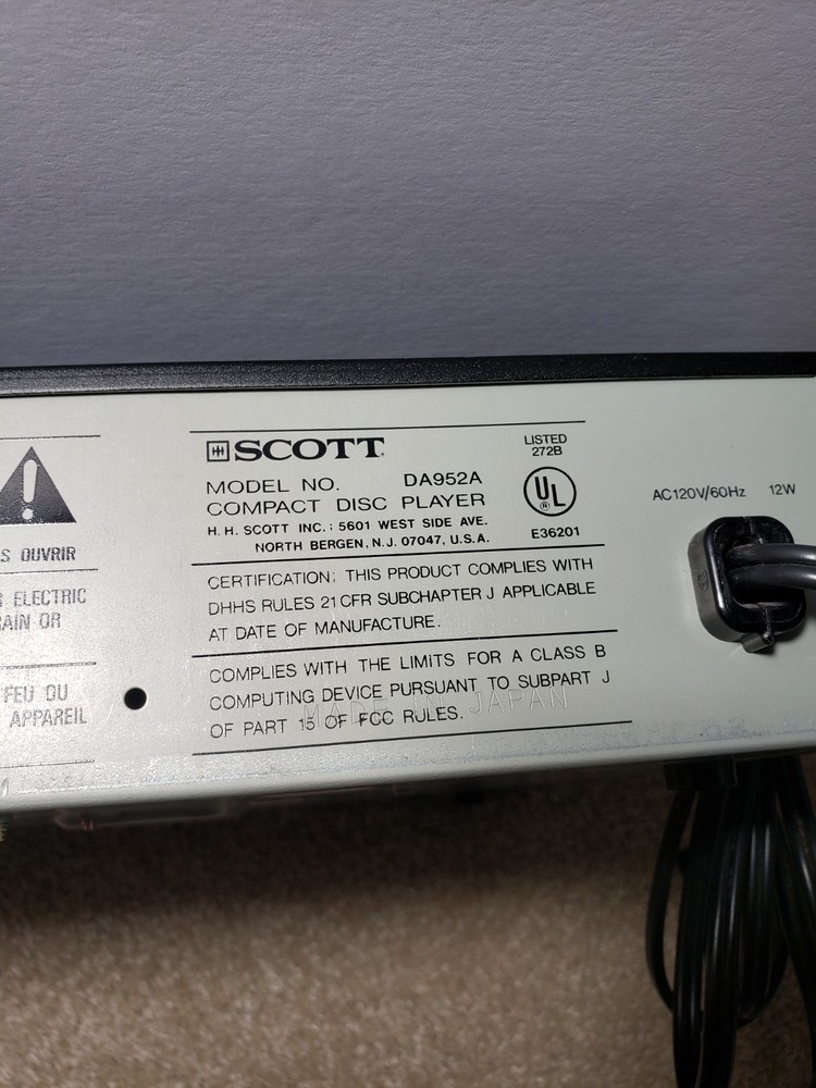 Vintage Scott Compact Disc Player CD DA952A