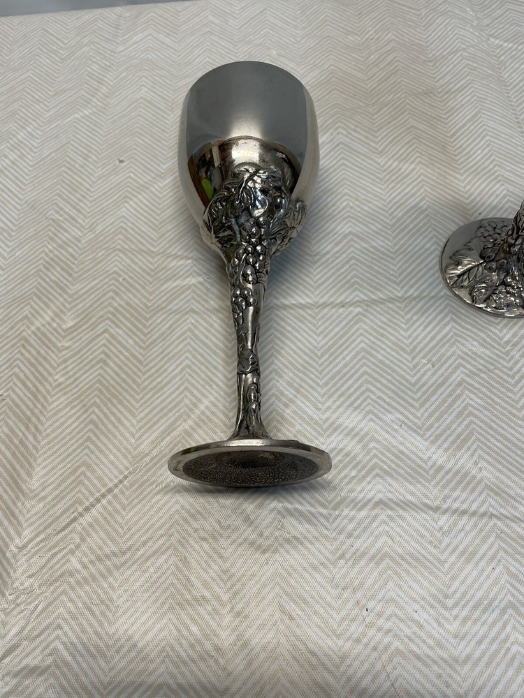 2 Silver Plated Godinger Wine Goblets with Grape Stem Design