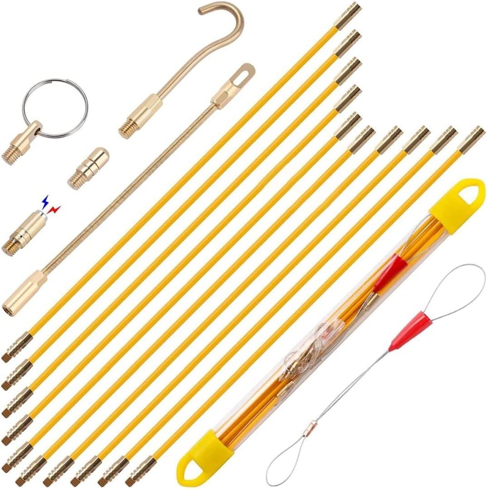 33' Fiberglass Running Electrical Wire Cable Pulling Fish Tape kit with 5 differ