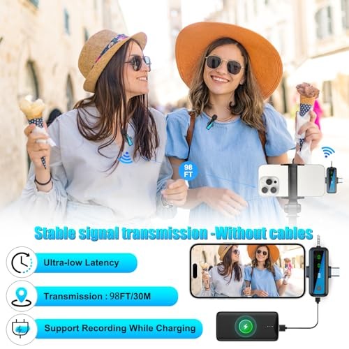 Wireless Lavalier Microphone for iPhone/Android/Camera/PC, Featuring a 3-in-1