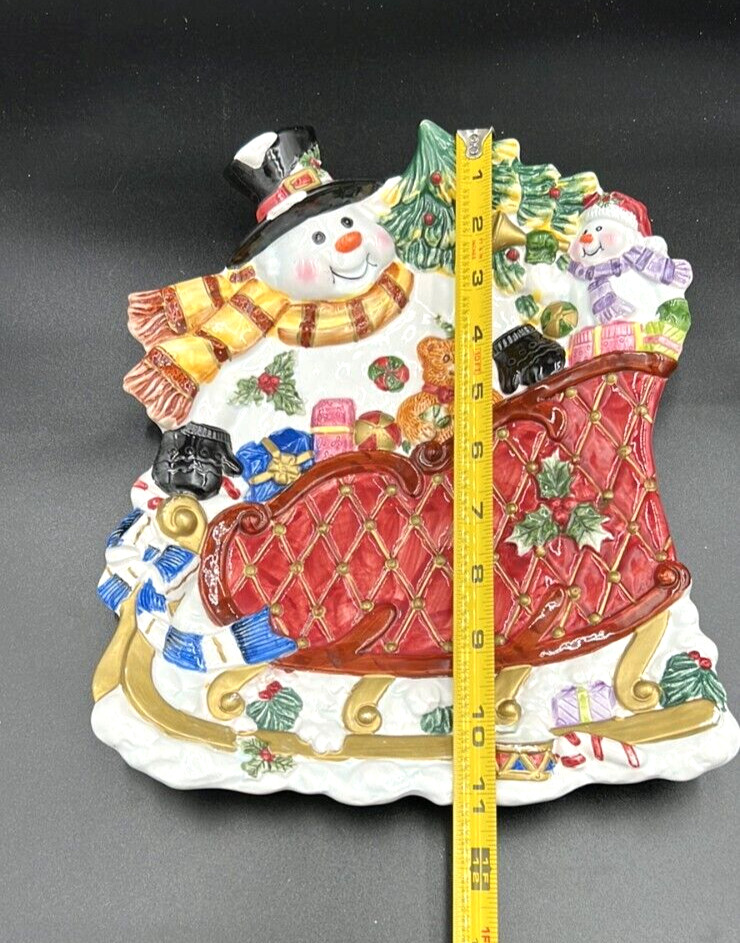 Ceramic Snowman With Sleigh Holiday Plate