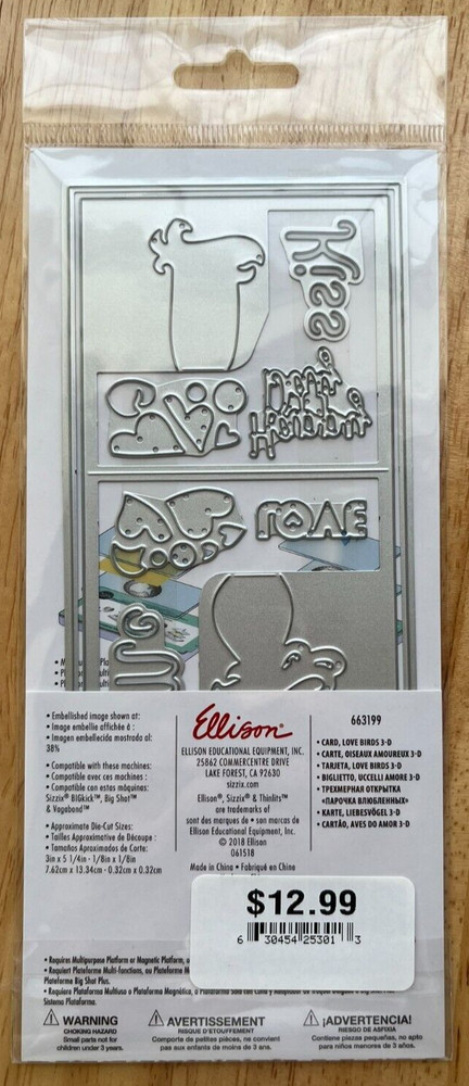 Love Birds 3-D Mini Card Sizzix Thinlits Thin Metal Die Set 663199 NEW!