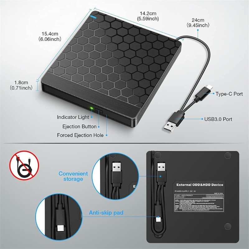 External DVD for Laptop 6 in USB DVD Player for Laptop Disk